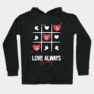 Tic Tac Toe Heart Cute Valentine's Day Love Always Wins Hoodie